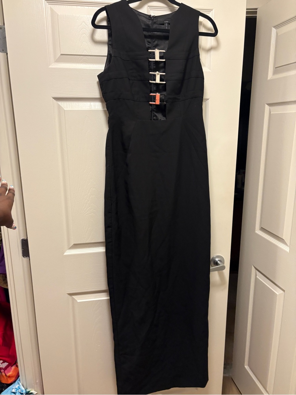 AQ/AQ Black Maxi Dress with Buckle Accents